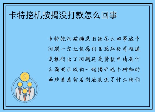 卡特挖机按揭没打款怎么回事