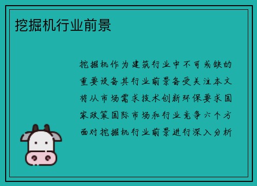 挖掘机行业前景