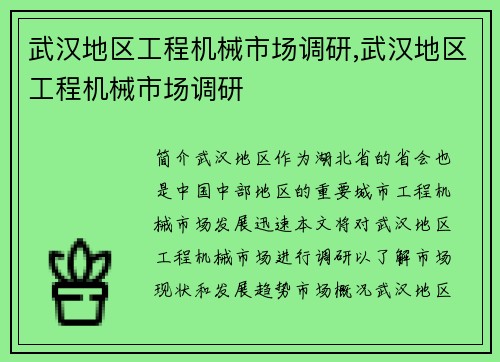 武汉地区工程机械市场调研,武汉地区工程机械市场调研