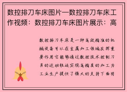数控排刀车床图片—数控排刀车床工作视频：数控排刀车床图片展示：高效精准，实力见证