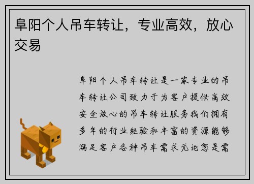 阜阳个人吊车转让，专业高效，放心交易
